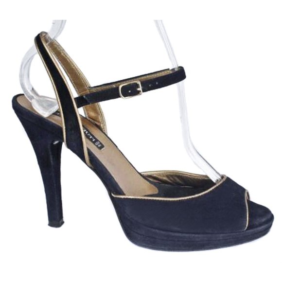 CLAUDIA CIUTI Blue Suede & Gold Ankle Strap Heels - Picture 3 of 6